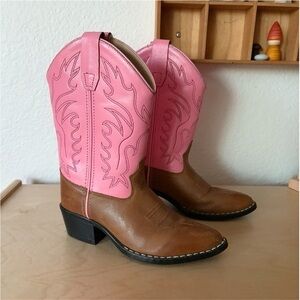 Old West Girls' Narrow J-Toe Western Boots Brown/Pink